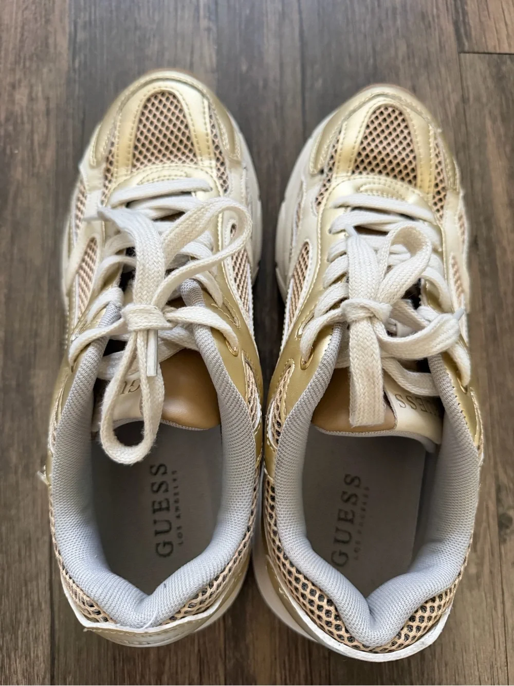 Guess Metallic Gold White Mesh Running Sneakers Tennis Shoes Athleisure Y2K 8